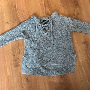 Grey knit shirt w/ laced neck